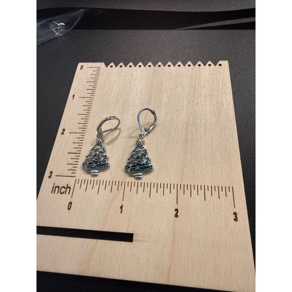 Christmas Tree Rhinestone Earrings Leverback Closure - Picture 4 of 6